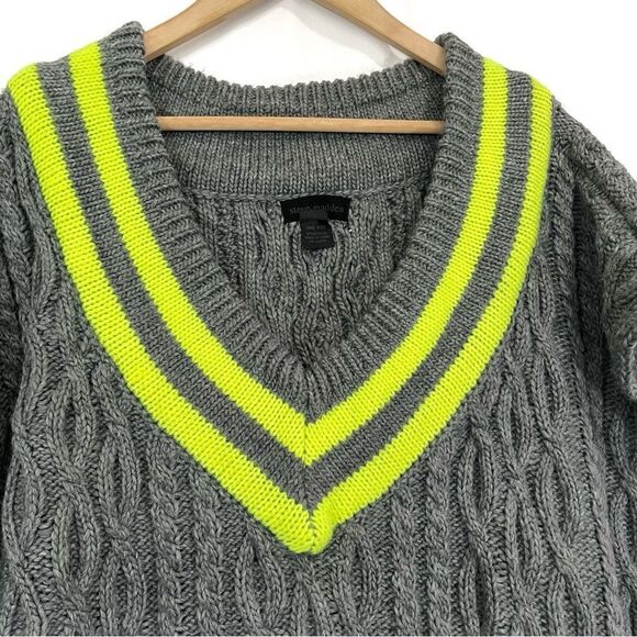 Steve Madden Womens Neon Stripe Fringe Knit Poncho Sweater OS Gray Fall Winter - Picture 4 of 9